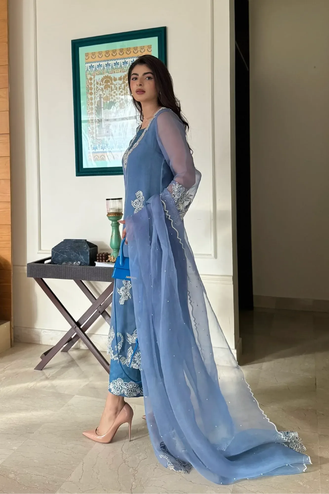 Muntaha by Shanzay Fahad Zara Semi Formals Turquoise Blue Organza – view 3 – Poshaq