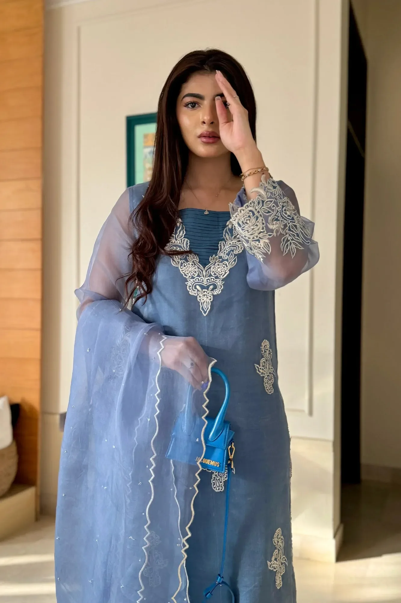 Muntaha by Shanzay Fahad Zara Semi Formals Turquoise Blue Organza – view 4 – Poshaq