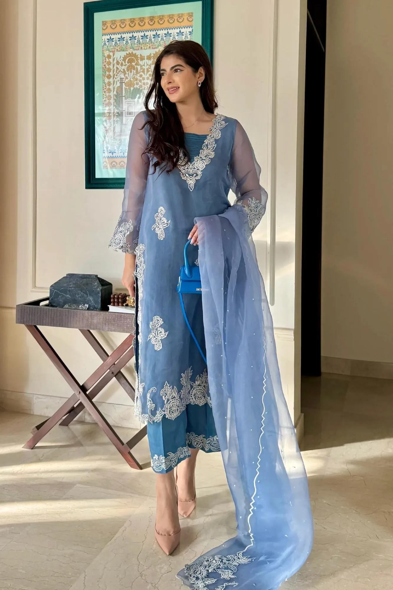 Muntaha by Shanzay Fahad Zara Semi Formals Turquoise Blue Organza – view 7 – Poshaq
