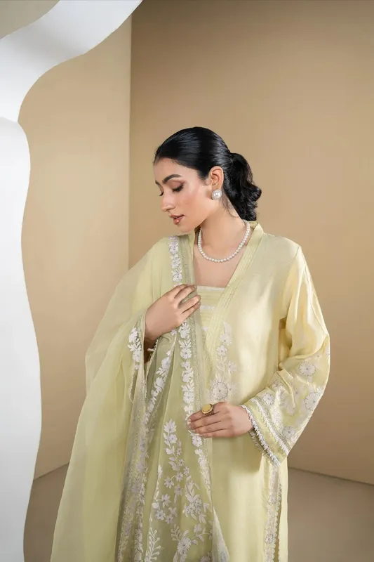 Muntaha by Shanzay Fahad Rumaisa Luxury Pret Key Lime Organza – view 1 – Poshaq