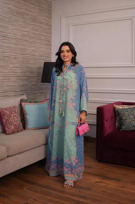 Muntaha by Shanzay Fahad Luxury Kaftans Blue Georgette – view 1 – Poshaq