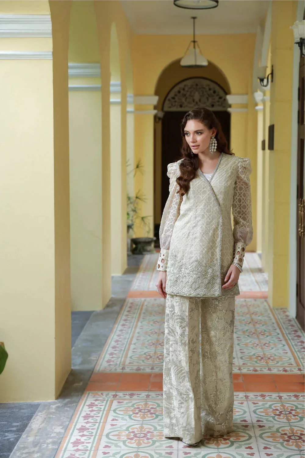 Mysie by Tahira Eid Festive 25 Pastel Mint Net – view 1 – Poshaq