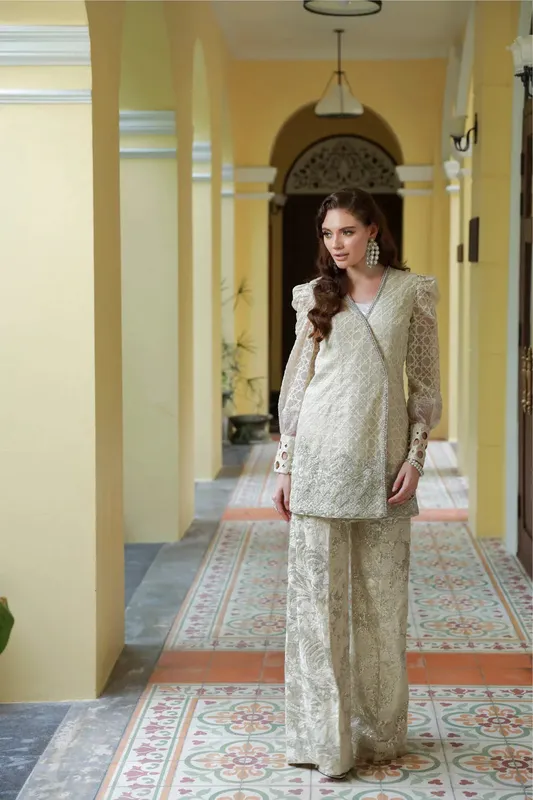 Mysie by Tahira Eid Festive 25 Pastel Mint Net – view 1 – Poshaq
