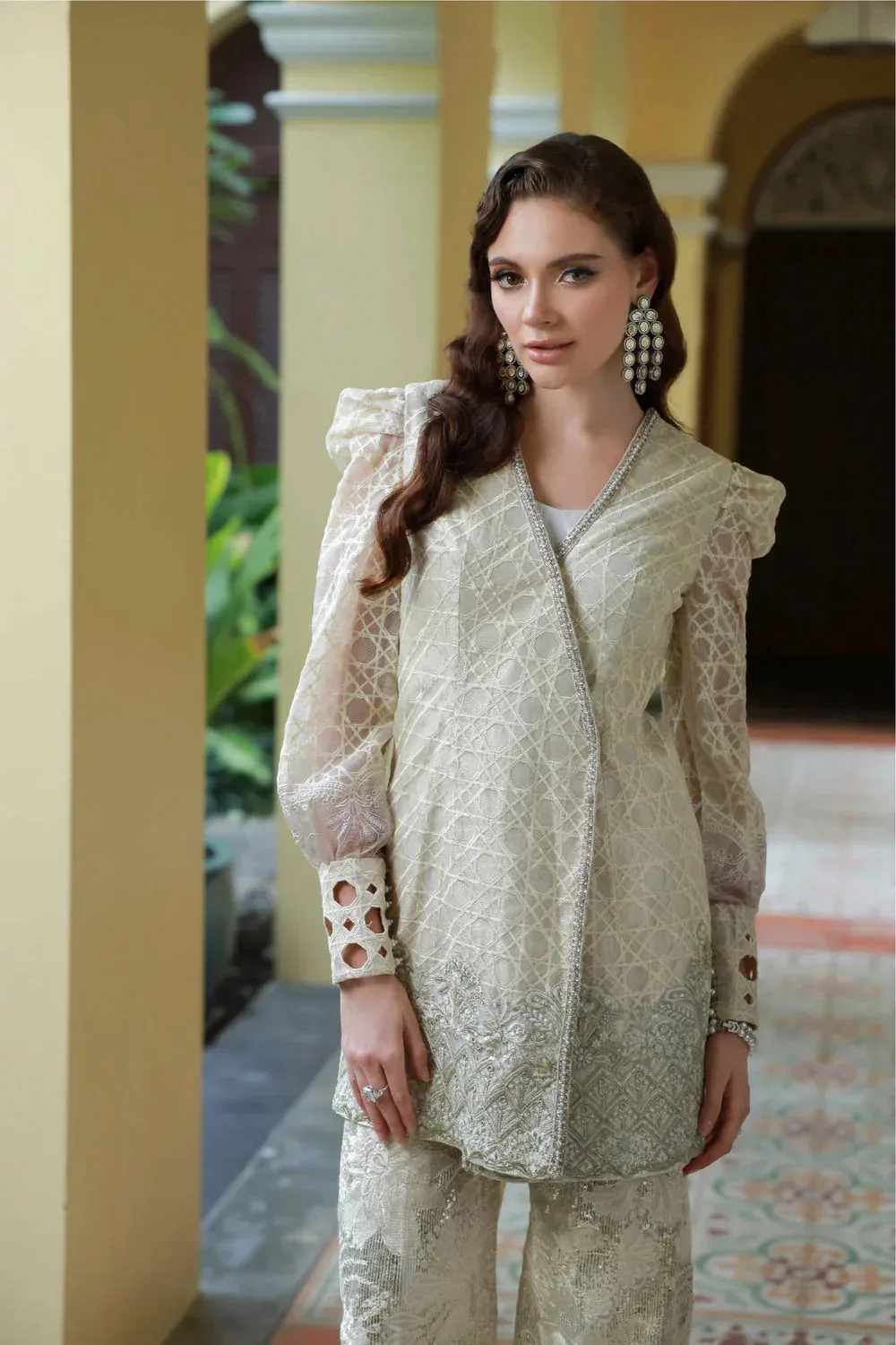 Mysie by Tahira Eid Festive 25 Pastel Mint Net – view 3 – Poshaq
