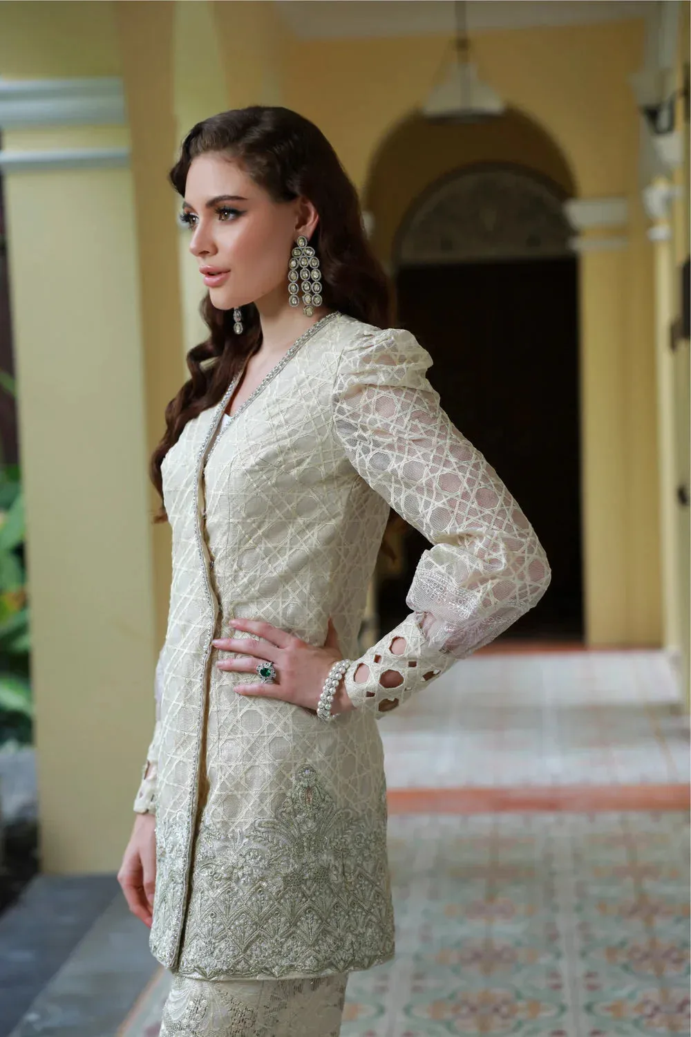 Mysie by Tahira Eid Festive 25 Pastel Mint Net – view 5 – Poshaq
