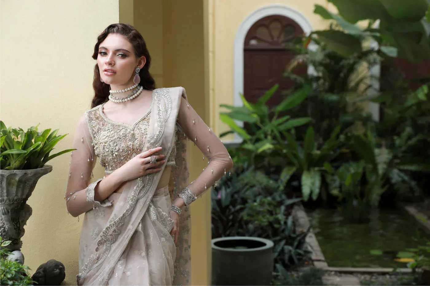 Mysie by Tahira Eid Festive 25 Ivory Net – view 3 – Poshaq