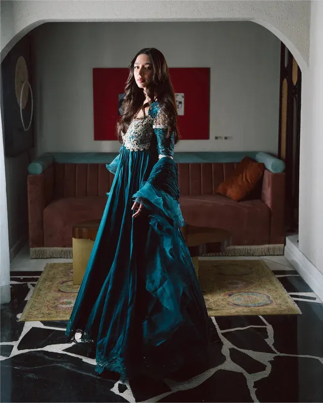 Mysie by Tahira Eid Festive 25 Teal Blue Organza – view 1 – Poshaq
