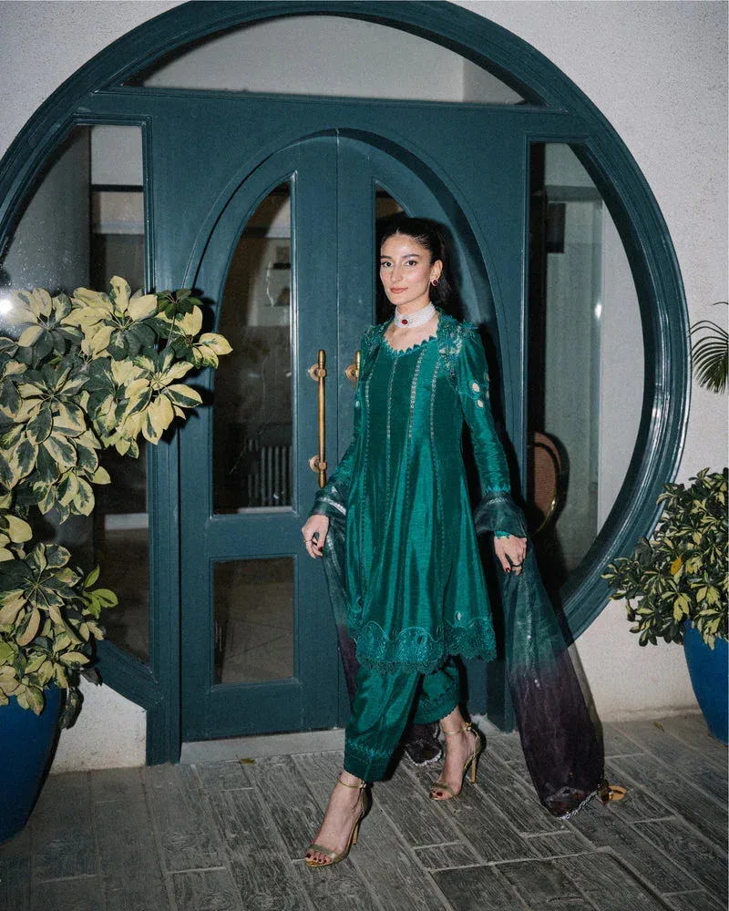 Mysie by Tahira Eid Festive 25 Teal Green Raw Silk – view 1 – Poshaq