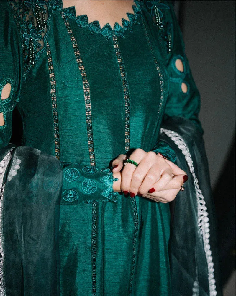 Mysie by Tahira Eid Festive 25 Teal Green Raw Silk – view 2 – Poshaq