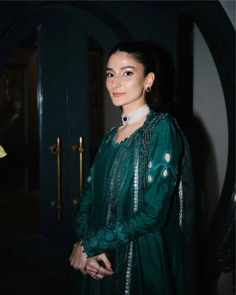 Mysie by Tahira Eid Festive 25 Teal Green Raw Silk – view 3 – Poshaq