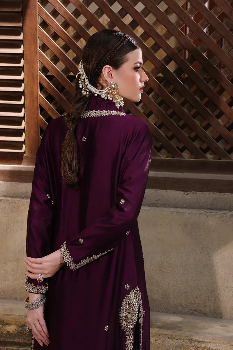 Mona Imran Dilzaib Formals Dark Plum Organza – view 5 – Poshaq