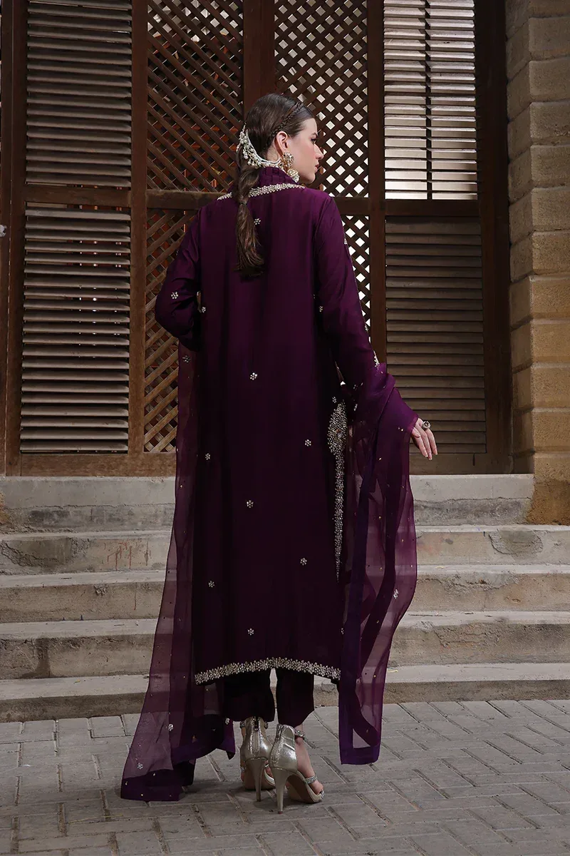 Mona Imran Dilzaib Formals Dark Plum Organza – view 8 – Poshaq