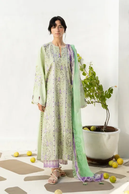 Unstitched Lawn 2026 Green Jacquard – view 1 – Poshaq