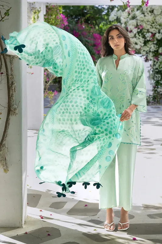 Unstitched Lawn 2026 Green Jacquard – view 1 – Poshaq