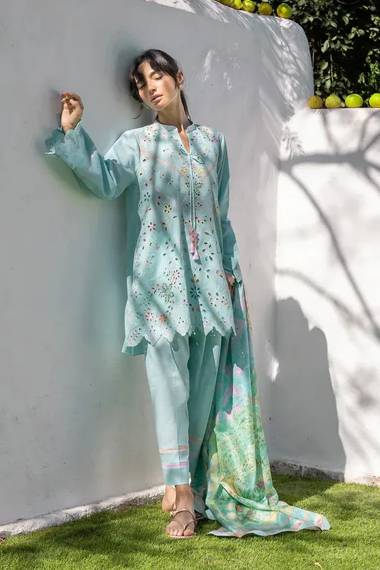 Unstitched Lawn 2026 Blue Jacquard – view 1 – Poshaq