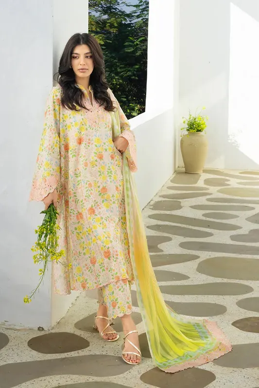 Unstitched Lawn 2026 Yellow Jacquard – view 1 – Poshaq