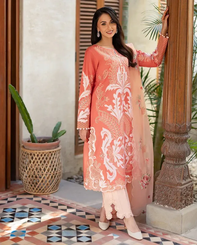 Mushq Pakistan Coral Organza – view 1 – Poshaq