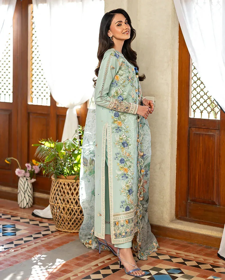 Mushq Pakistan Sea blue Organza – view 2 – Poshaq