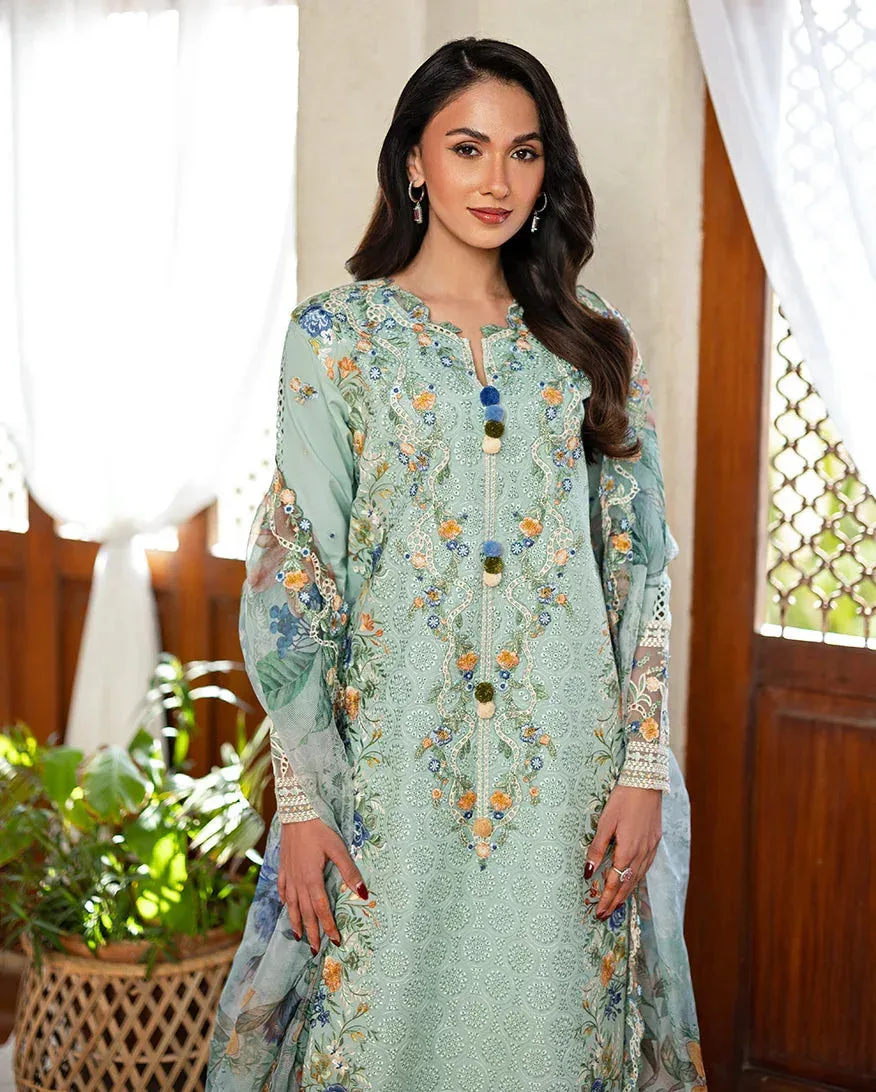 Mushq Pakistan Sea blue Organza – view 4 – Poshaq