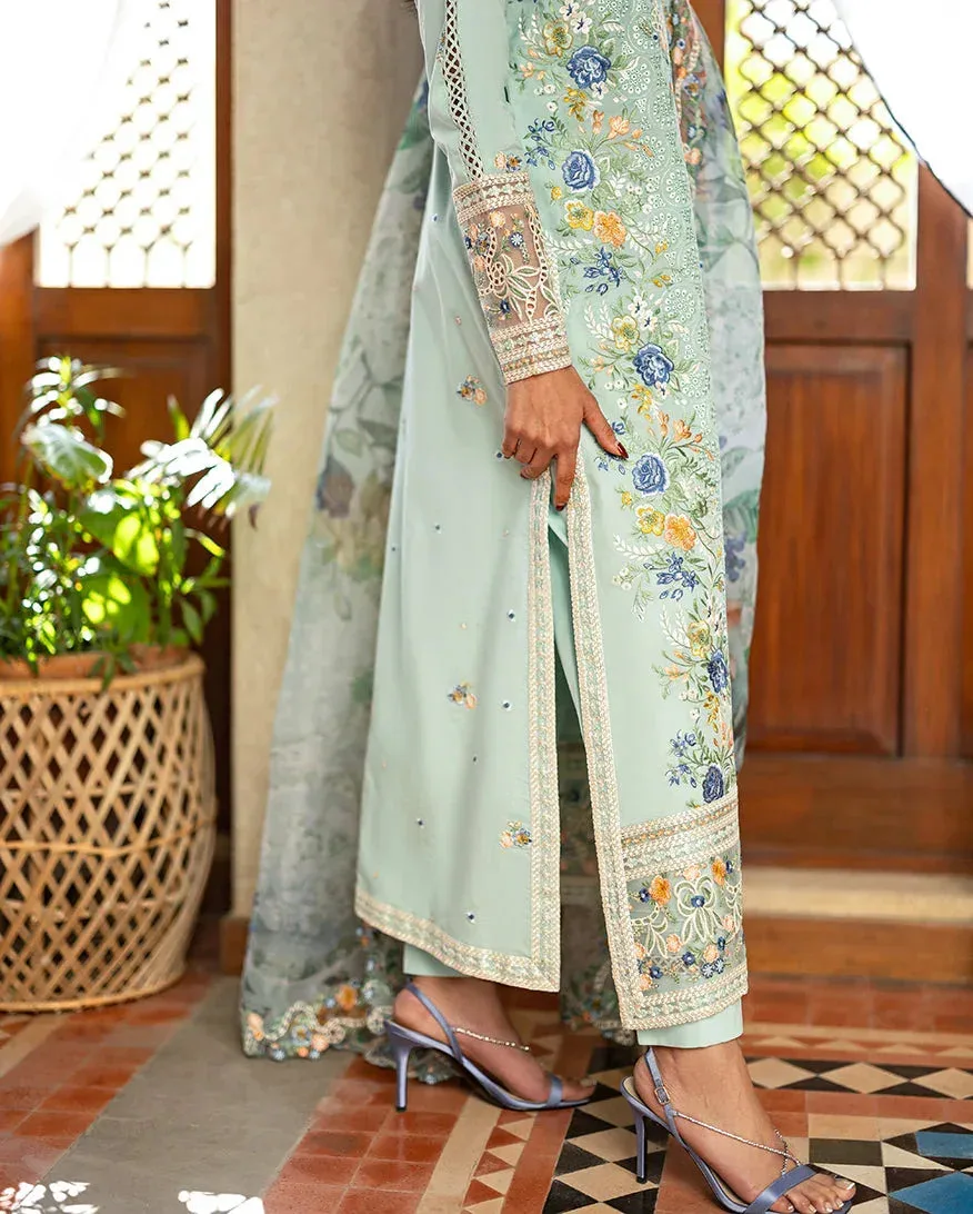 Mushq Pakistan Sea blue Organza – view 5 – Poshaq