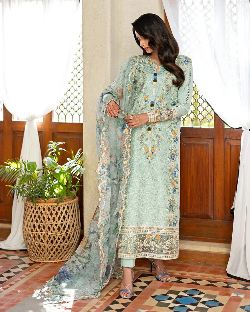 Mushq Pakistan Sea blue Organza – view 6 – Poshaq