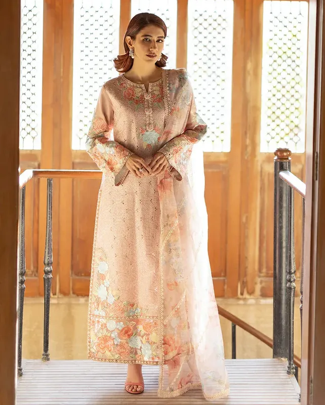 Mushq Pakistan Light peach Organza – view 1 – Poshaq