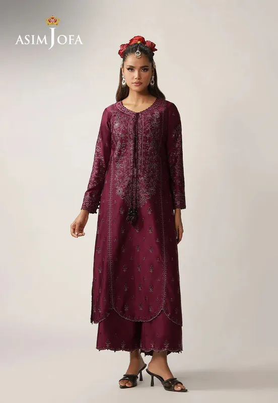 LAYAAN Festive Collection Maroon Silk – view 1 – Poshaq