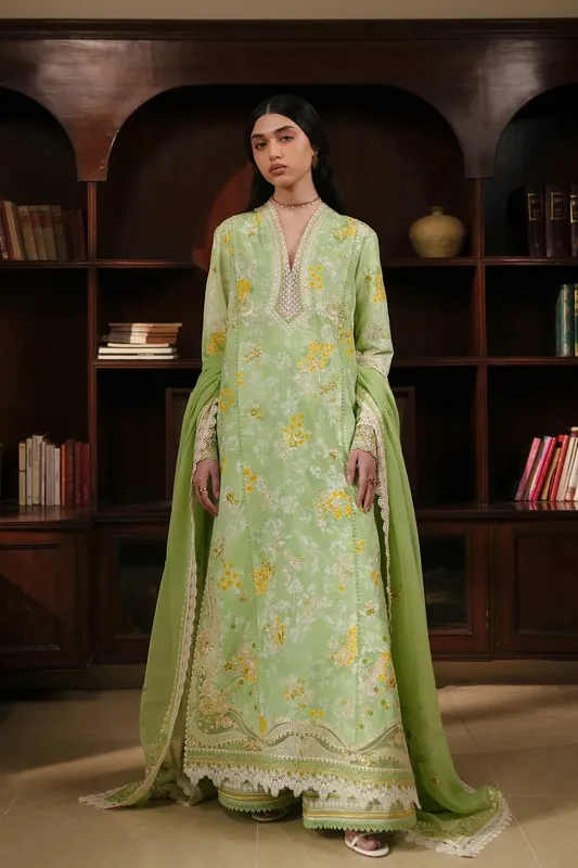 Afrozeh Green Organza – view 1 – Poshaq