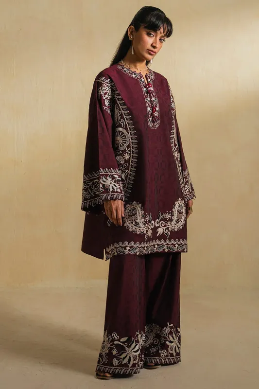 Elan Vital Indigene'26 Maroon Linen – view 1 – Poshaq
