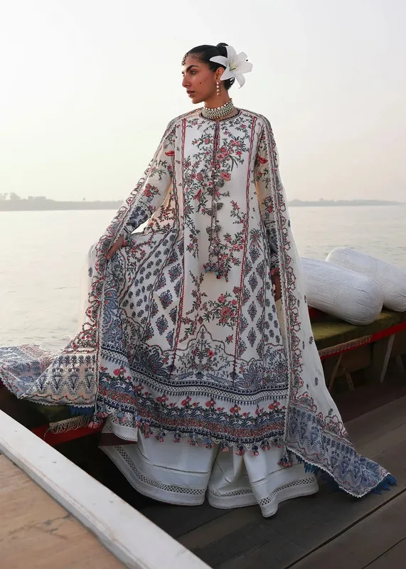 Hussain Rehar White Organza – view 1 – Poshaq