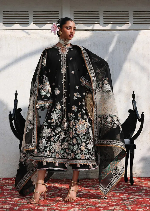Hussain Rehar Black Organza – view 1 – Poshaq