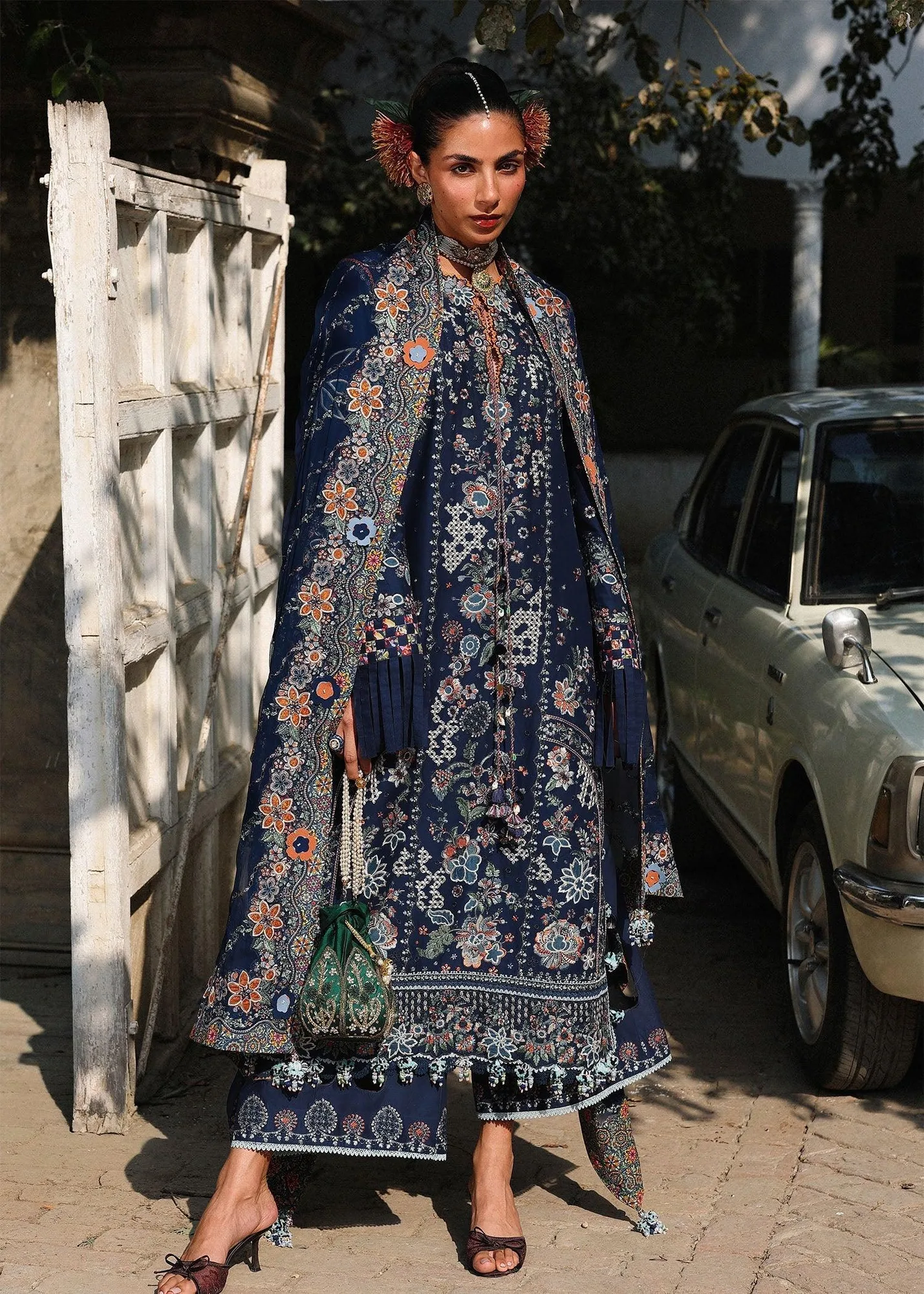 Hussain Rehar Orange Organza – view 1 – Poshaq