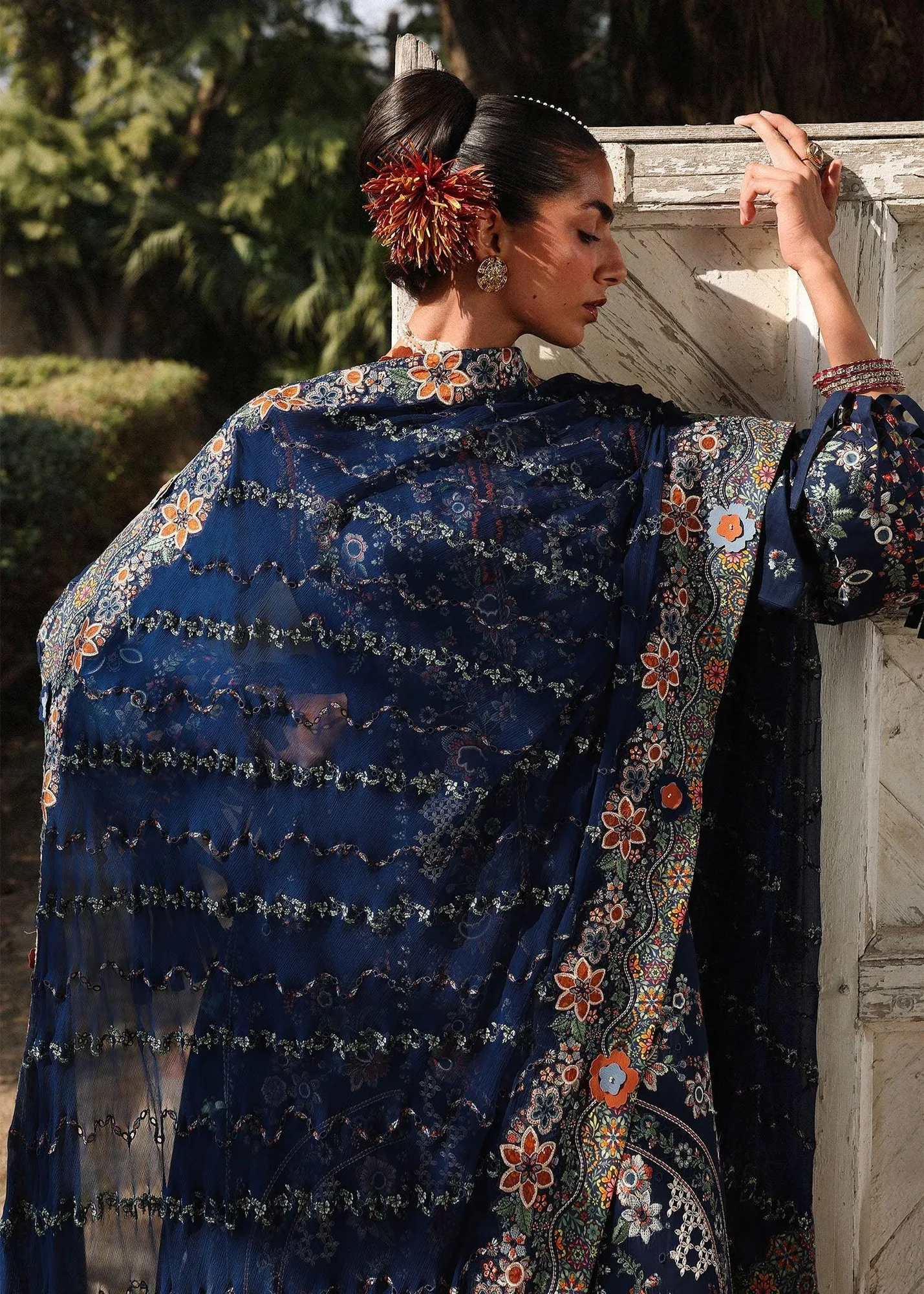 Hussain Rehar Orange Organza – view 2 – Poshaq