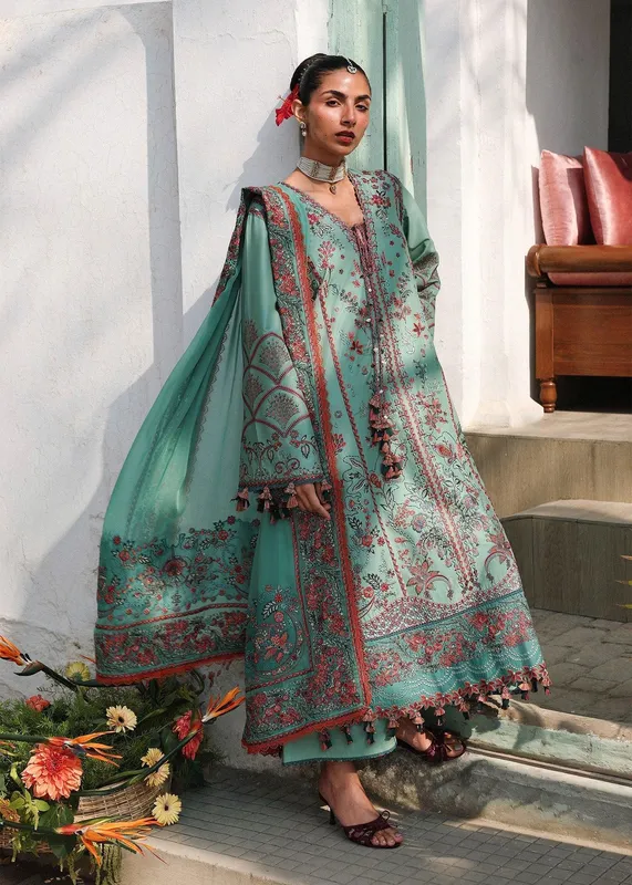 Hussain Rehar Green Organza – view 1 – Poshaq