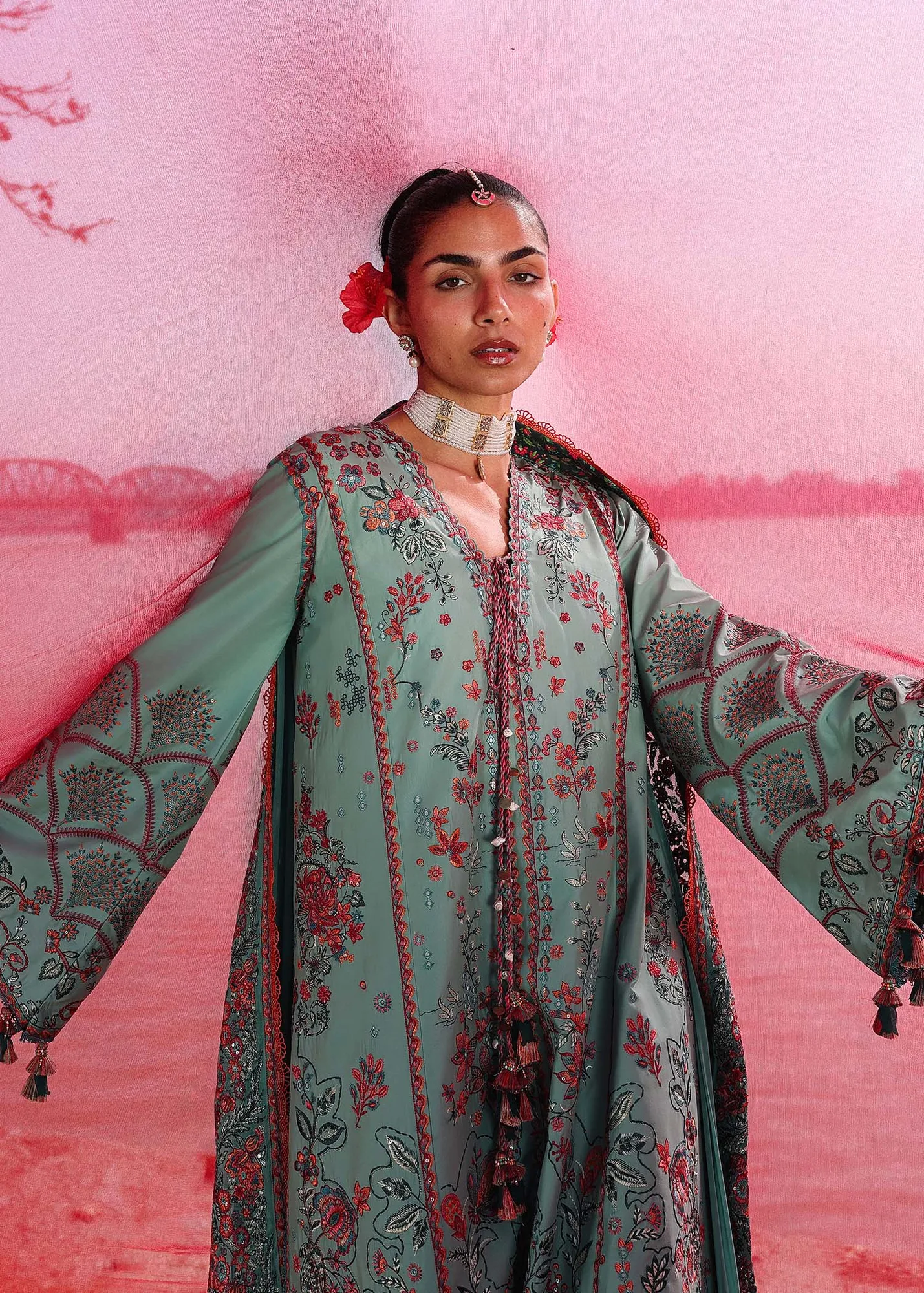 Hussain Rehar Green Organza – view 7 – Poshaq