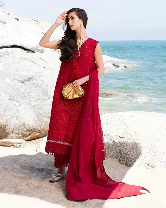 Fiona Red Raw Silk – view 1 – Poshaq