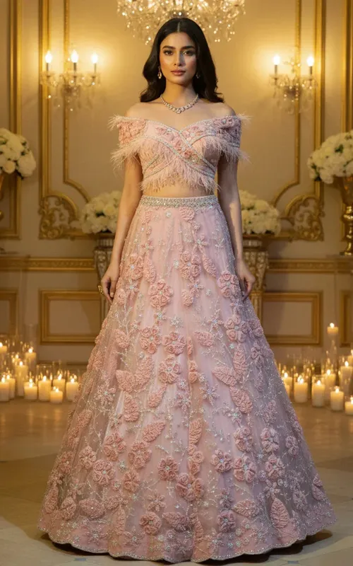 Embroidered Blouse With Lehenga – view 1 – Poshaq