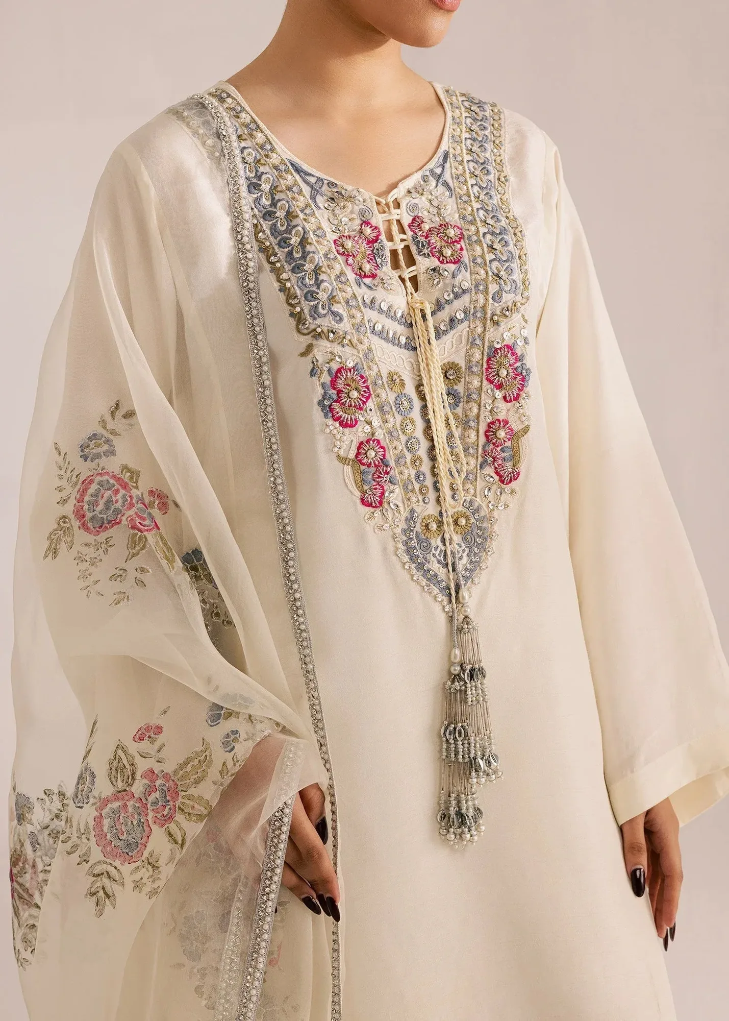 Sadaf Fawad Khan Silk Luxury Pret 26 Ivory Organza – view 3 – Poshaq
