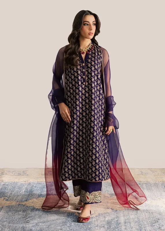 Sadaf Fawad Khan Silk Luxury Pret 26 Maroon Organza – view 1 – Poshaq