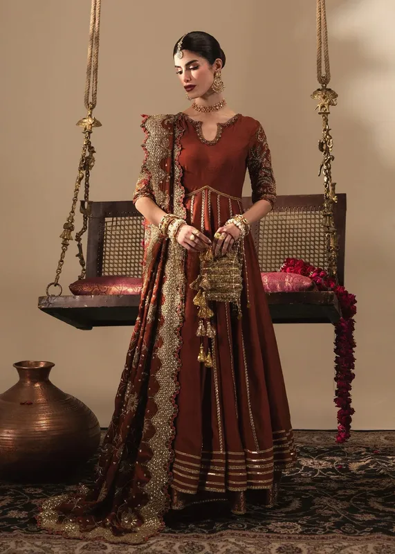 Sadaf Fawad Khan Nafees Wedding Formals Rust Silk – view 1 – Poshaq