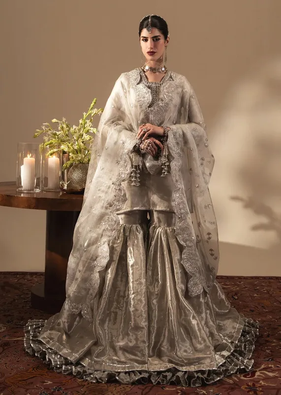 Sadaf Fawad Khan Nafees Wedding Formals Silver Net – view 1 – Poshaq