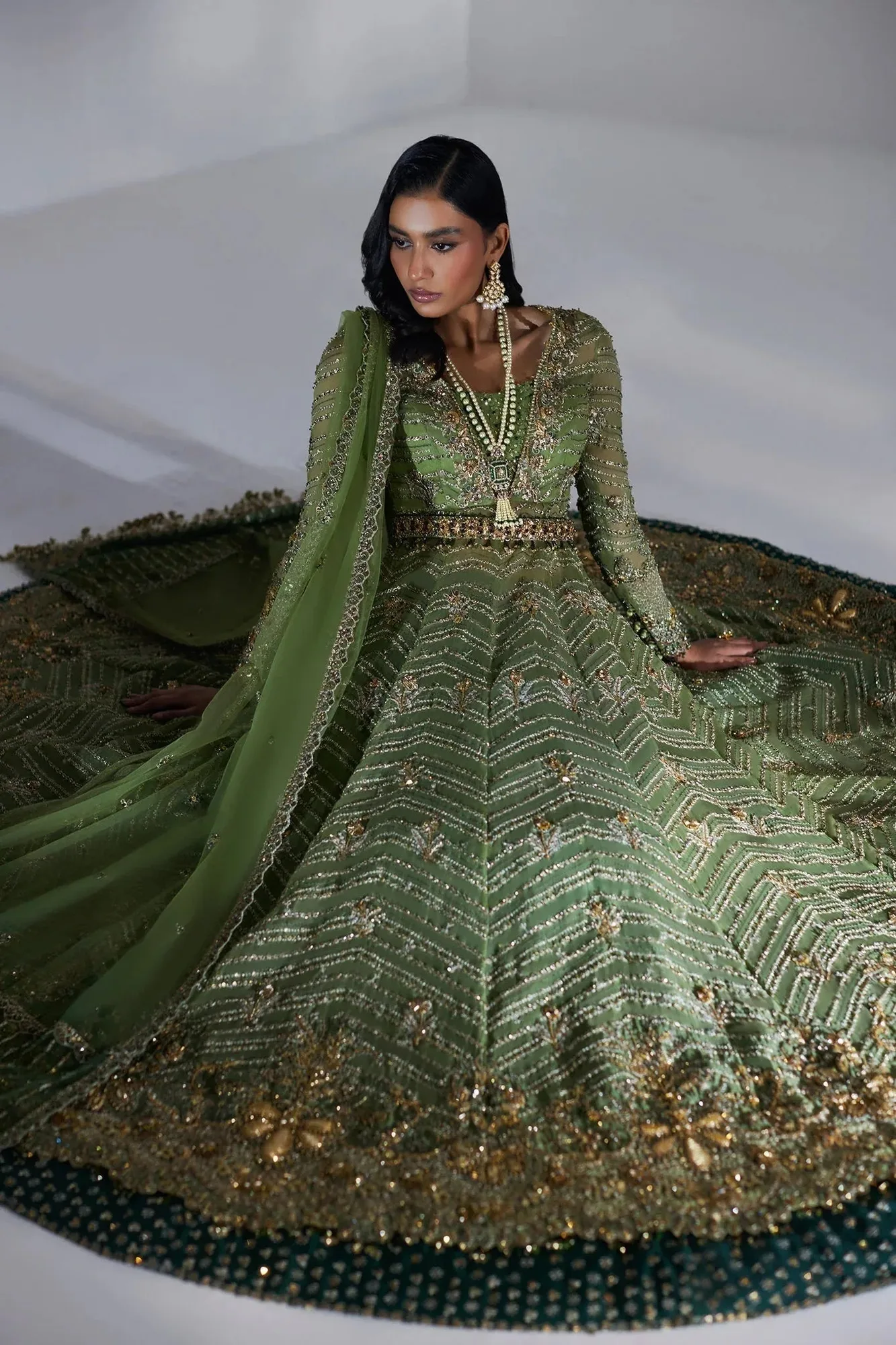 Elan Luxury Wedding Wears Green Net – view 3 – Poshaq
