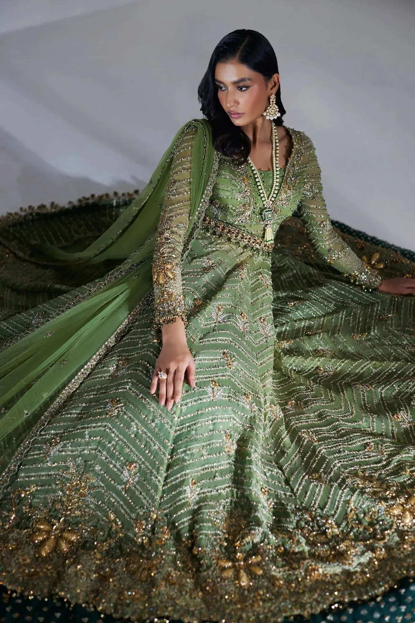 Elan Luxury Wedding Wears Green Net – view 4 – Poshaq
