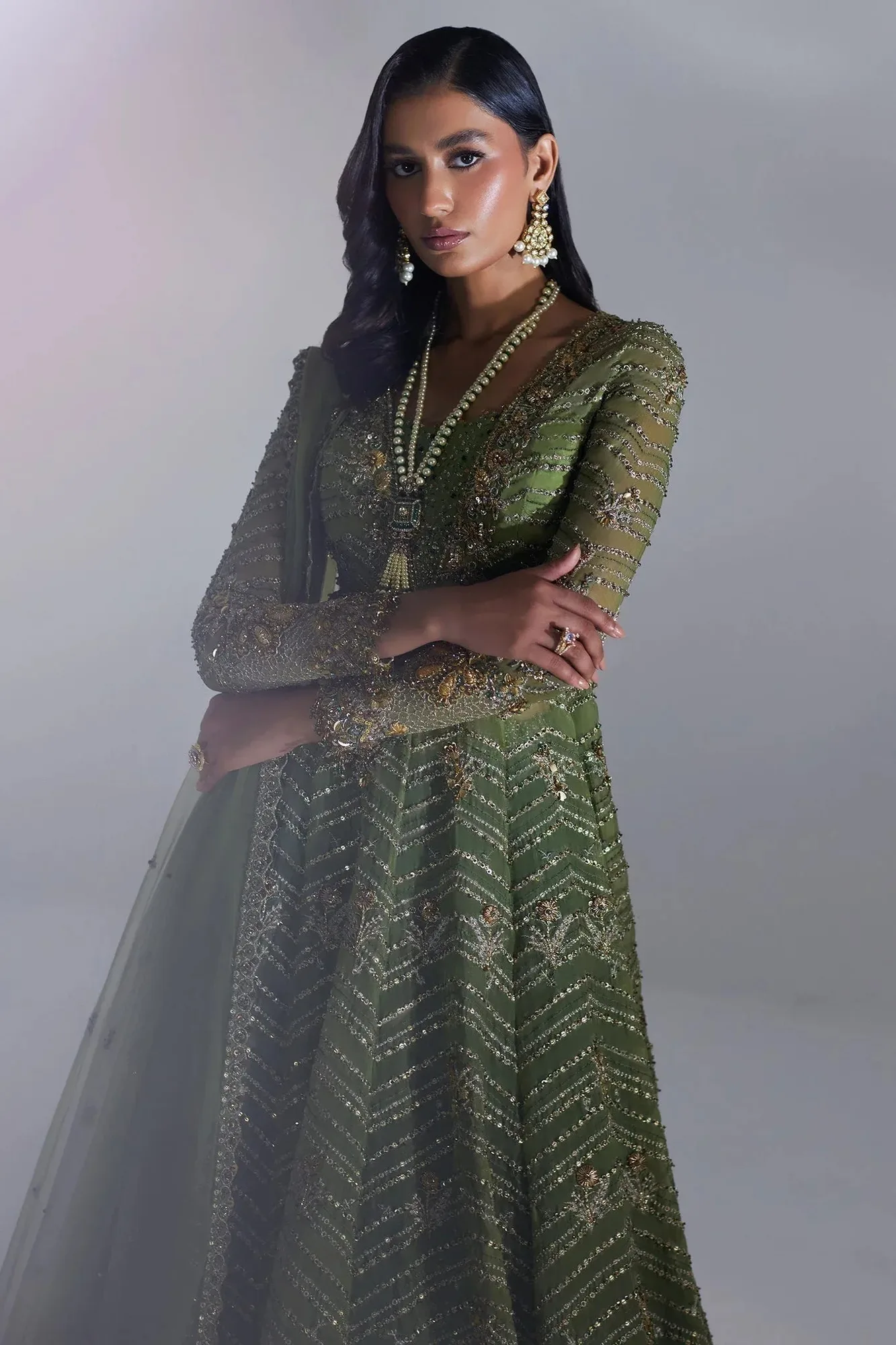 Elan Luxury Wedding Wears Green Net – view 5 – Poshaq