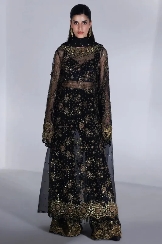 Elan Luxury Wedding Wears Gold Organza – view 1 – Poshaq
