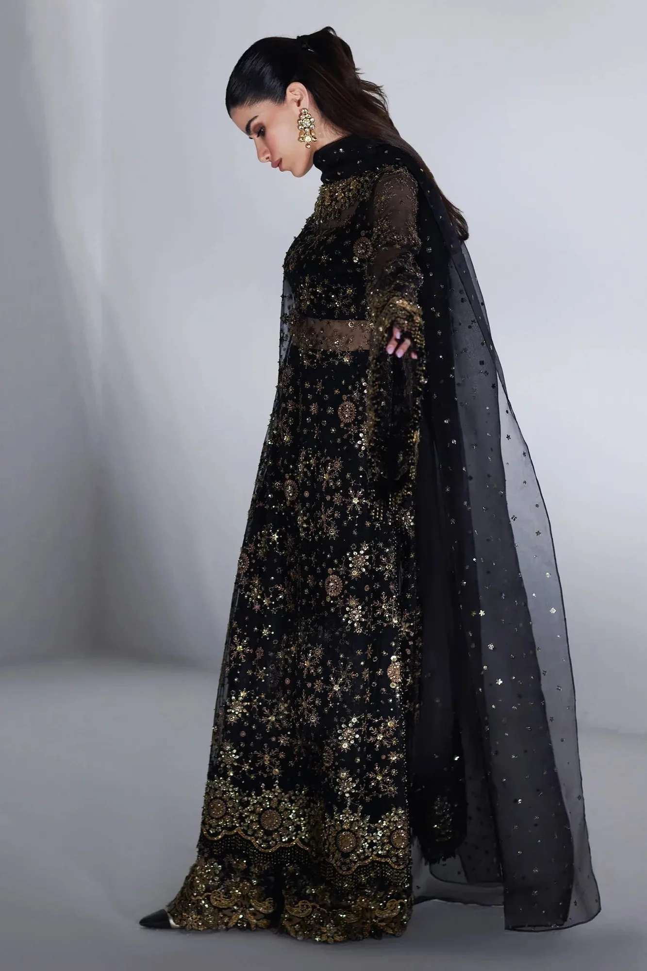Elan Luxury Wedding Wears Gold Organza – view 2 – Poshaq