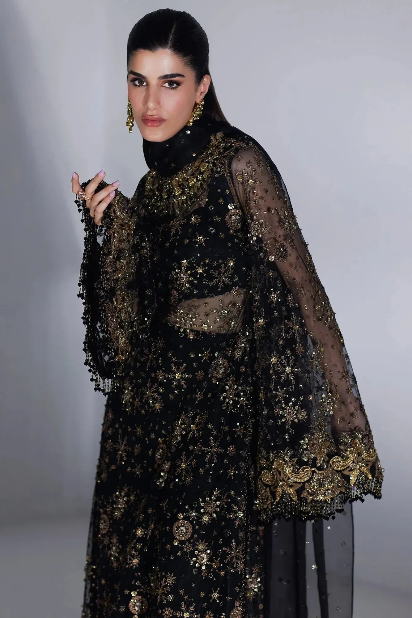 Elan Luxury Wedding Wears Gold Organza – view 3 – Poshaq