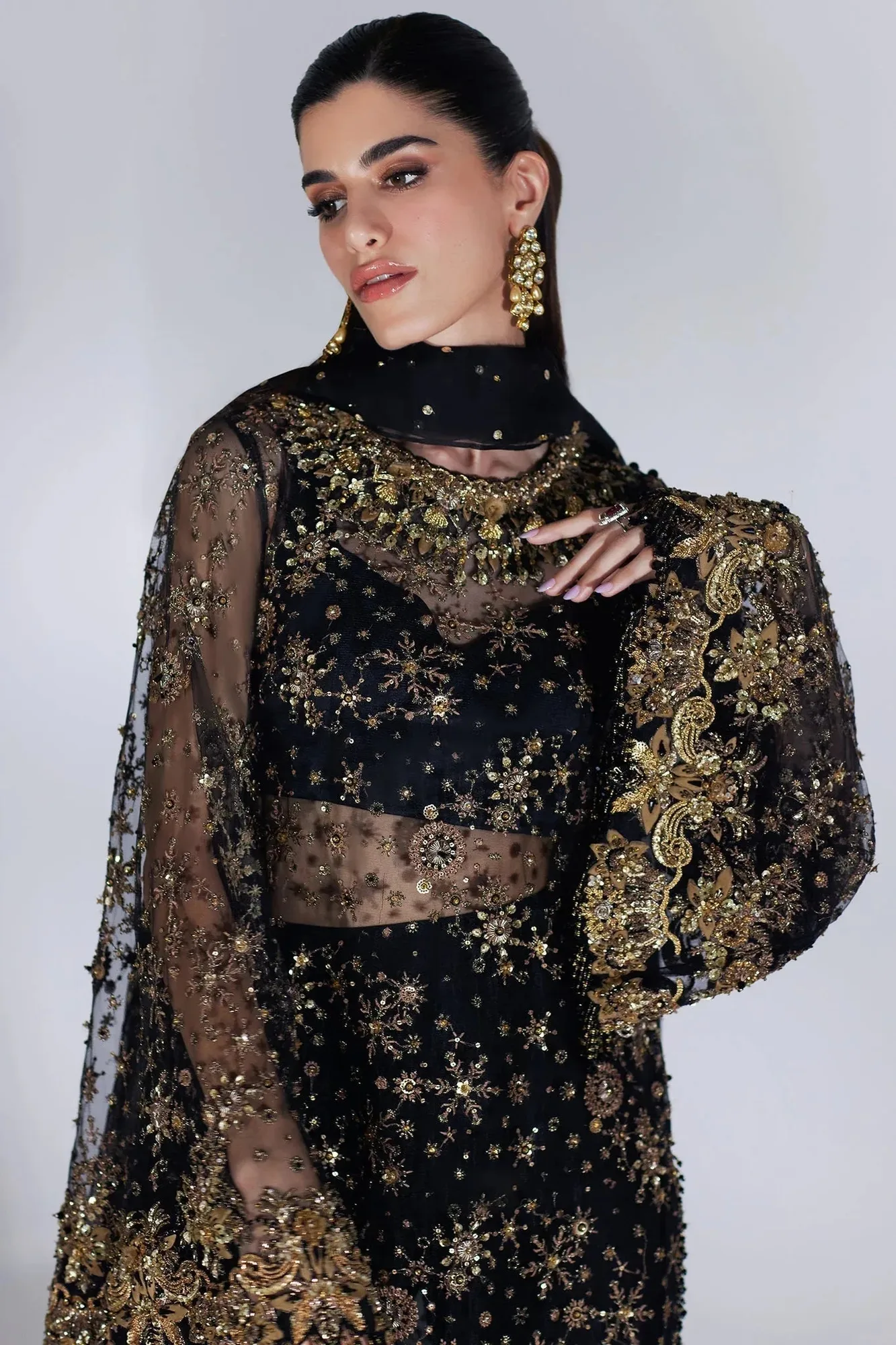 Elan Luxury Wedding Wears Gold Organza – view 5 – Poshaq
