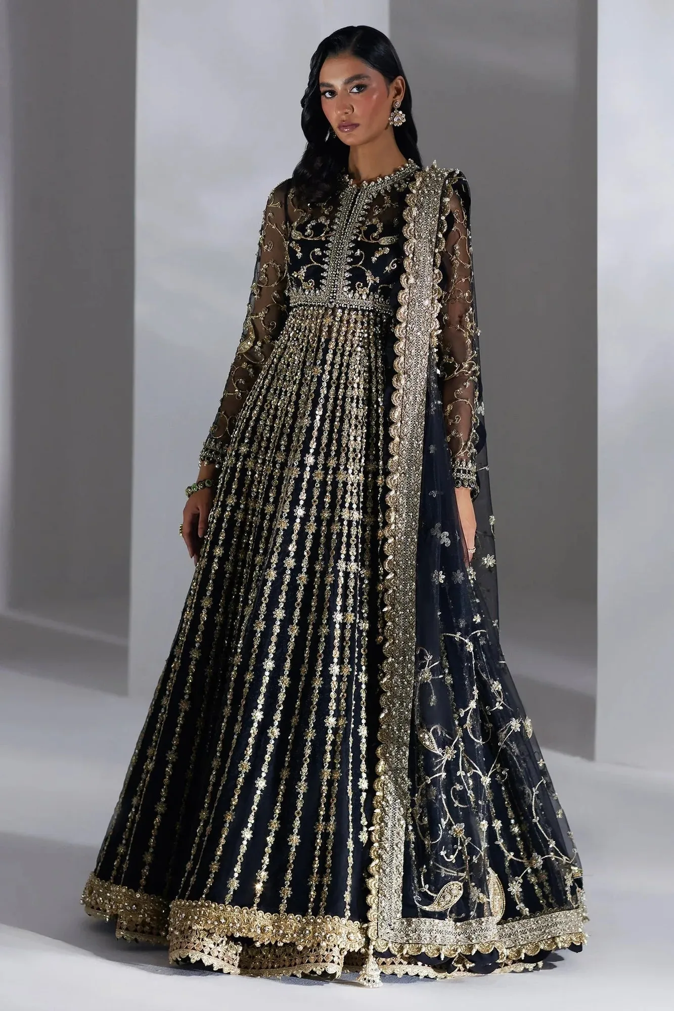 Elan Luxury Wedding Wears Gold Organza – view 1 – Poshaq