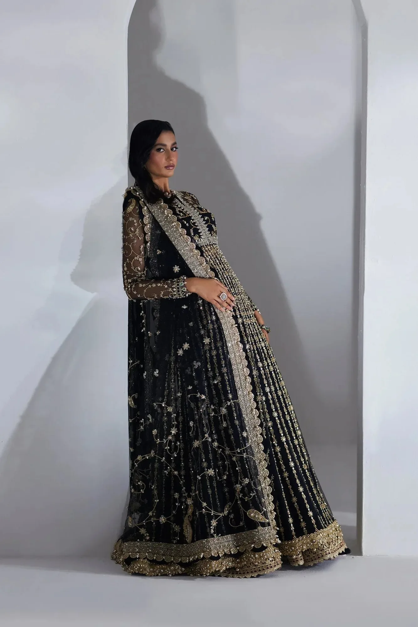 Elan Luxury Wedding Wears Gold Organza – view 2 – Poshaq
